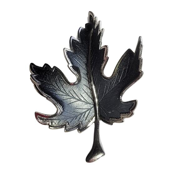 Vintage Silver Tone & Blue Leaf Brooch Pin, Unbranded Nature-Inspired Jewelry - Picture 4 of 8